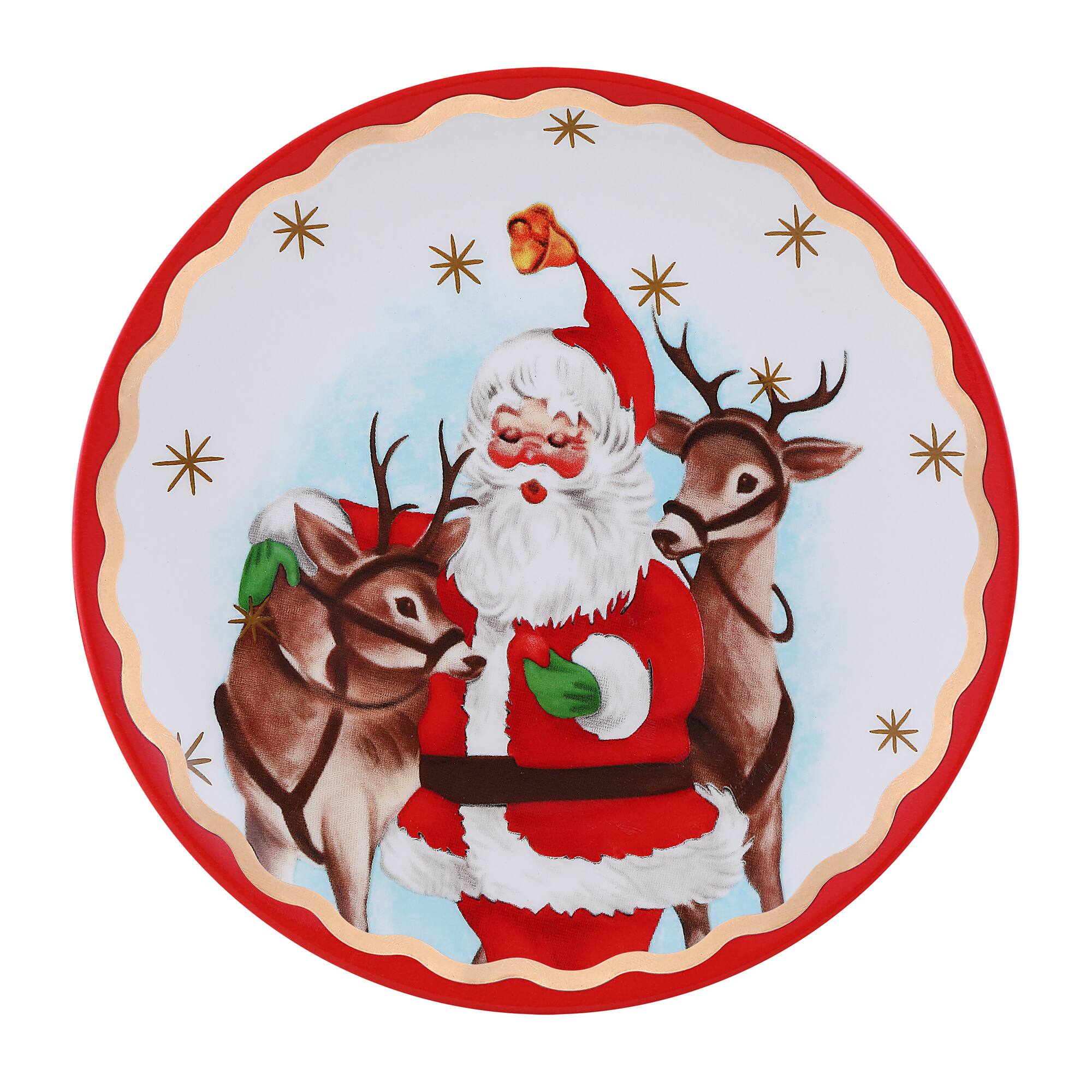 90th Anniversary Collection 8" Gold & Red Trimmed Ceramic Santa Plates, 4ct.